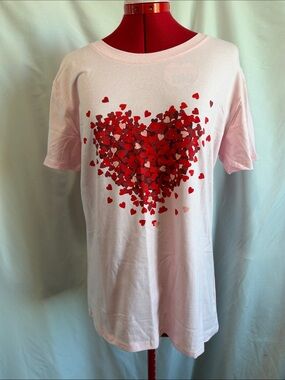 Women’s Light Pink Short Sleeve Tee with Red Heart Graphic